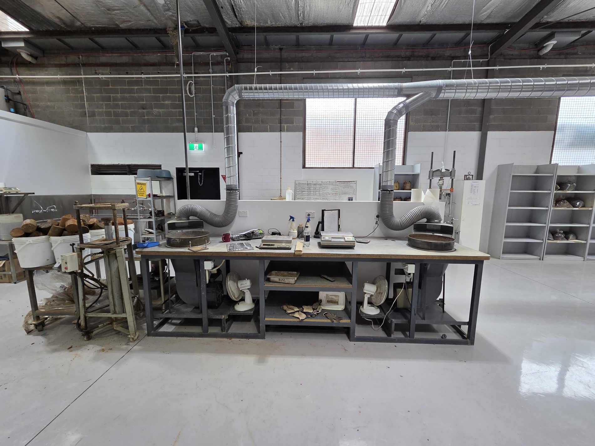 Bench extraction ducting connected to workstations