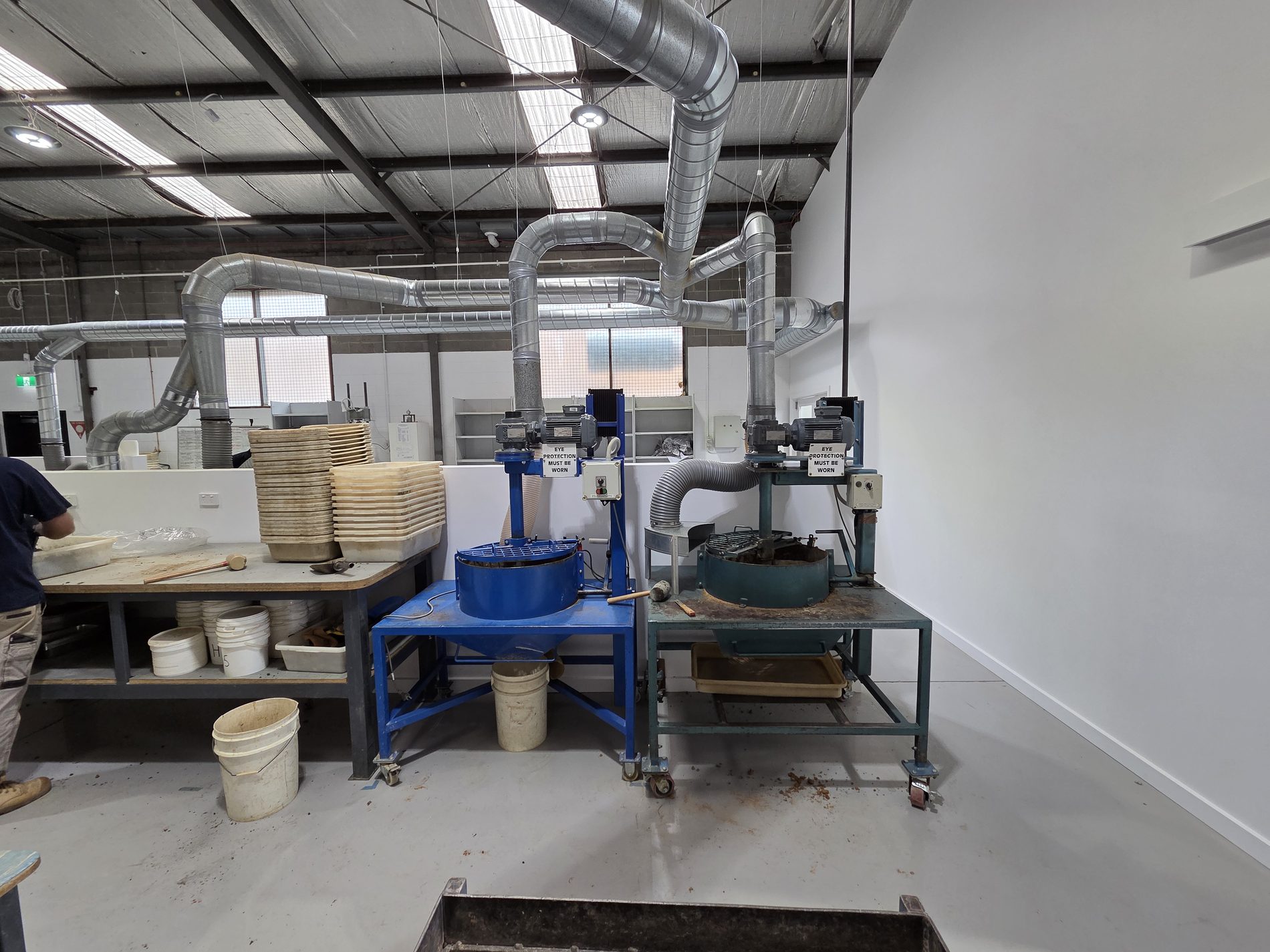 Workshop extraction points connected to ducting